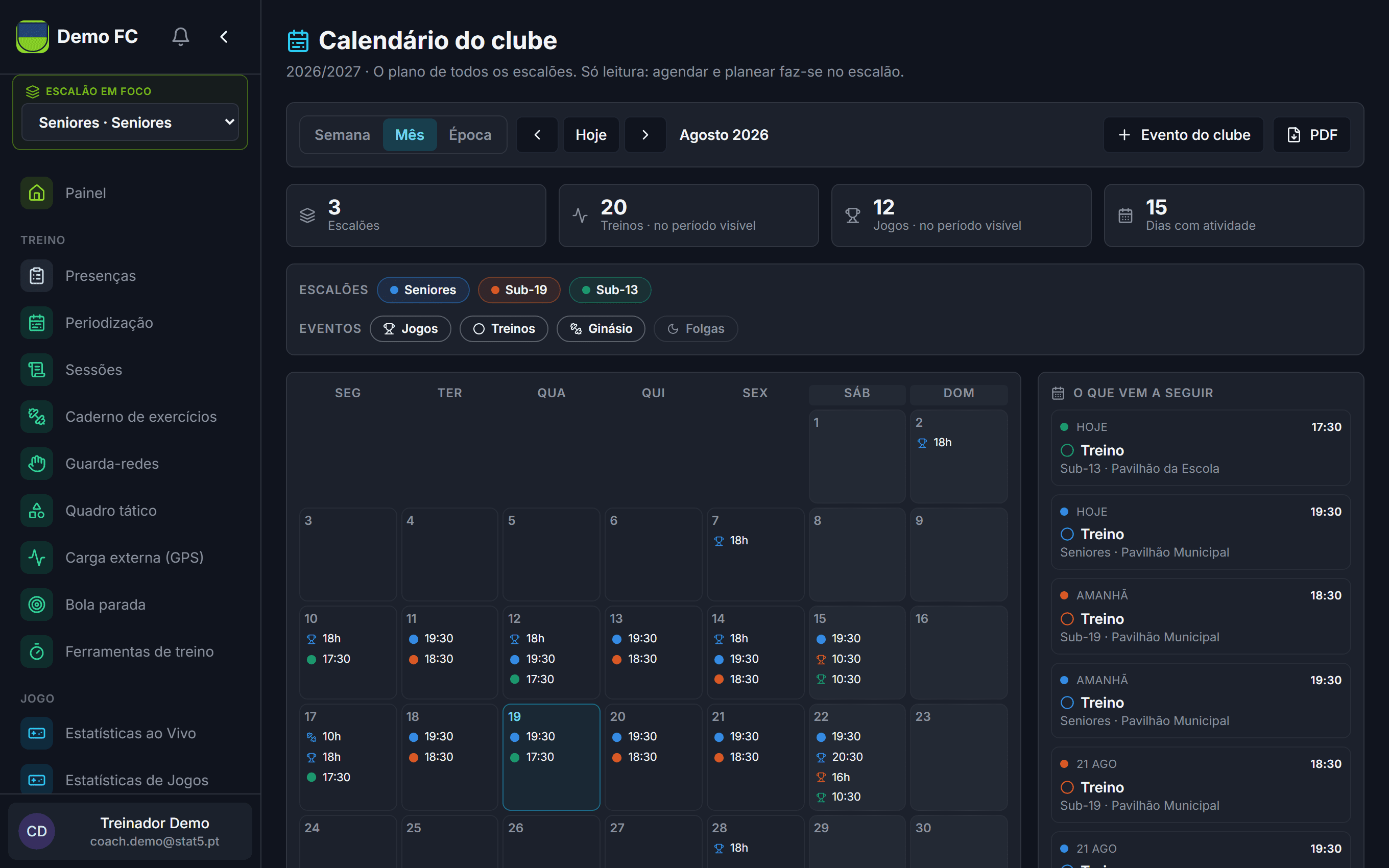 Calendário do clube